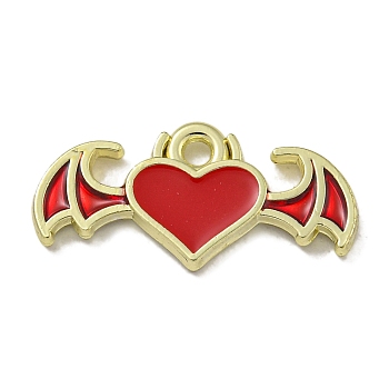 Rack Plating Alloy Enamel Pendants, Lead Free & Cadmium Free, Heart with Wing Charm, Golden, 9.5x20x2mm, Hole: 1.6mm