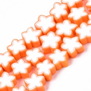 Handmade Polymer Clay Beads Strands, Star, Coral, 8~10x8~10x3~4.5mm, Hole: 1.5mm, about 40pcs/strand, 12.60 inch~13.58inch (32~34.5cm)