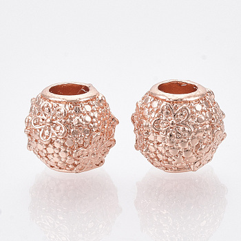 Alloy European Beads, Large Hole Beads, Rondelle with Flower, Rose Gold, 11x9mm, Hole: 4.5mm