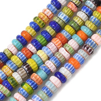 Handemade Millefiori Lampwork Beads, Rondelle, Mixed Color, 5~8x3~3.5mm, Hole: 1mm, about 148pcs/strand, 15.71''(39.9cm)