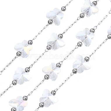 Chaînes de perles papillon en verre transparent ab(CHS-N003-08P)-3
