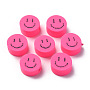 Deep Pink Flat Round Polymer Clay Beads(CLAY-N008-031E)