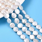 Natural Keshi Pearl Beads Strands, Cultured Freshwater Pearl, Baroque Pearls, Flat Round, Creamy White, 9~13.5x8.5~10x3~6.5mm, Hole: 0.6mm, about 32~38pcs/strand, 14.76~15.35 inch(37.5~39cm)(PEAR-S018-07C)