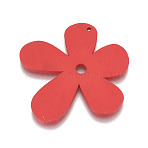 Wood Big Pendants, Flower, Dyed, Red, 57x56x2mm, Hole: 2mm(WOOD-P014-T05)