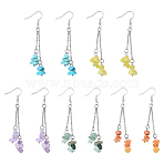 5Pair Brass Dangle Earring, with Natural & Synthetic Gemstone Chip, 73mm(EJEW-YW00001-01)