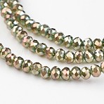 Electroplate Glass Beads Strands,  Full Rainbow Plated, Faceted Rondelle, Olive Drab, 3x2mm, Hole: 1mm, about 170pcs/strand, 15 inch(EGLA-P018-2mm-FR-B08)