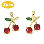 2Pcs Brass Micro Pave Cubic Zirconia Pendants, Real 18K Gold Plated, Cherry, 18.5x15x4.5mm, Hole: 4.5x2mm(KK-YW0003-23B)