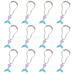 12Pcs Iron Shower Curtain Rings for Bathroom, with Two Tone Resin Pendants, Mermaid Tail Shape, Medium Purple, 120mm(HJEW-OC0001-20)