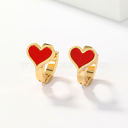Stainless Steel Huggie Hoop Earrings, Acrylic Earring for Women, Heart, 18x10mm(AV5045-1)