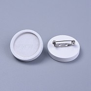 Stainless Steel Brooch Cabochon Bezel Settings, with Wood Tray, Flat Round, White, Tray: 25mm, 31x5mm(JEWB-WH0009-04A)