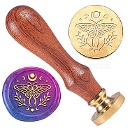 Wax Seal Stamp Set, Golden Tone Sealing Wax Stamp Solid Brass Head, with Retro Wood Handle, for Envelopes Invitations, Gift Card, Insects, 83x22mm, Stamps: 25x14.5mm(AJEW-WH0208-988)