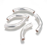 Brass Curved Tube Beads, Curved Tube Noodle Beads, Long-Lasting Plated, Matte Silver Color, 42x6.5mm, Hole: 4.5~5mm(KK-K238-38MS)