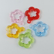 Transparent Acrylic Pendants, Flower, Mixed Color, 34x29x5mm, Hole: 4mm, about 310pcs/500g(TACR-R8-M)