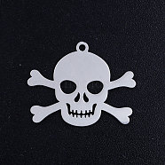 201 Stainless Steel Pendants, Pirate Style Skull, Stainless Steel Color, 12x15x1mm, Hole: 1.5mm(STAS-S105-JN379-1-12)