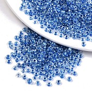 6/0 Glass Seed Beads, Transparent Inside Colours Luster, Round Hole, Round, Royal Blue, 6/0, 4~5x2.5~4.5mm, Hole: 1.2mm, about 4500pcs/bag(SEED-A015-4mm-2208)