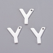 201 Stainless Steel Charms, Letter, Silver Color Plated, Letter.Y, 11x9x0.7mm, Hole: 1mm(STAS-L232-007Y)