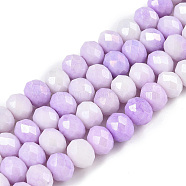 Faceted Electroplated Glass Beads Strands, AB Color Plated, Rondelle, Lilac, 7~7.5x5.5~6mm, Hole: 1.4mm, about 65pcs/strand, 15.35~15.55 inch(39~39.5cm)(GLAA-C023-02-B07)