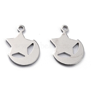 Brass Charms, Long-Lasting Plated, Star with Moon, Platinum, 12x9.5x0.6mm, Hole: 1mm(KK-Z007-07P)