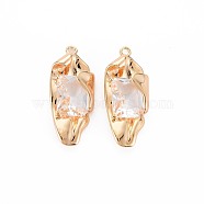Brass Micro Pave Clear Cubic Zirconia Pendants, Nickel Free, Real 18K Gold Plated, 26x11x5.5mm, Hole: 1.5mm(KK-S364-105)