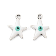 Alloy Enamel Pendants, Star with Evil Eye Charm, Cadmium Free & Nickel Free & Lead Free, Antique Silver, White, 22x15x3.5mm, Hole: 1.8mm(FIND-C050-02AS-04)