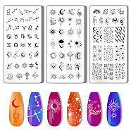 Stainless Steel DIY Nail Art Templates, Template Tool, Rectangle, Symbol, 12x6cm, 3pcs/set(MRMJ-WH0092-011)