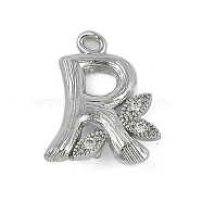 Brass Crystal Rhinestone Letter Links Connector Charms, Real Platinum Plated, Letter R, 15x12x4mm, Hole: 1.2mm and 1.5mm(KK-S395-06P-R)