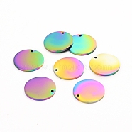 Ion Plating(IP) 304 Stainless Steel Charms, Polished, Stamping Blank Tag, Laser Cut, Flat Round, Rainbow Color, 15x1mm, Hole: 1.2mm(STAS-I141-03C-M)
