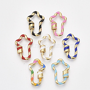 Golden Plated Brass Screw Carabiner Lock Charms, for Necklaces Making, with Enamel, Cross, Mixed Color, 25.5x16x2.5~5.5mm(KK-S338-142)