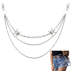304 Stainless Steel Skull 3 Layer Chain Belts for Jeans Pants, with Alloy Swivel Lobster Claw Clasps, Stainless Steel Color, 470mm(HJEW-DR00159)