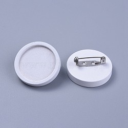 Stainless Steel Brooch Cabochon Bezel Settings, with Wood Tray, Flat Round, White, Tray: 25mm, 31x5mm(JEWB-WH0009-04A)