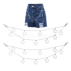 2Pcs Aluminum Double Layer Chains for Jeans Pants, Star Alloy Charms Chain Belts, Platinum, 420mm(HJEW-HS00020)