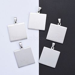 304 Stainless Steel Pendants, Manual Polishing, Blank Stamping Tags, Square, Stainless Steel Color, 35x30x1.8mm, Hole: 4.5x9mm(STAS-I140-27S)