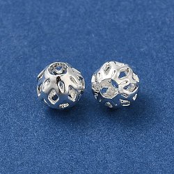 Brass Hollow Spacer Beads, Round, 925 Sterling Silver Plated, 6mm, Hole: 2mm(KK-P249-03C-S)