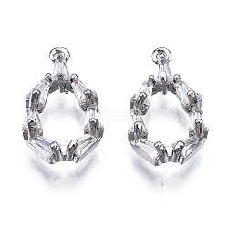 Brass Inlaid Clear Cubic Zirconia Charms, Teardrop, Platinum, 14x8x3mm, Hole: 0.7mm(ZIRC-S069-021P)