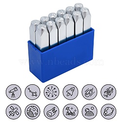 Iron Metal Stamps seal, for Imprinting Metal, Plastic, Wood, Leather, Ocean Themed Pattern, Platinum, 65.5x10mm, Pattern: 6mm, 12pcs/box(AJEW-L060-03O)