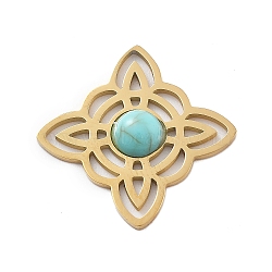 Synthetic Turquoise Pendants, Trinity Knot Charms, with 304 Stainless Steel Settings, Real 18K Gold Plated, 19.5x19.5x3mm, Hole: 1mm(STAS-I327-14G-02)