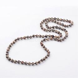 Natural Dalmatian Necklaces, Beaded Necklaces, Round, Frosted, 36.2 inch(NJEW-D264-12)