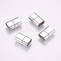 Tarnish Resistant Rectangle 304 Stainless Steel Magnetic Clasps with Glue-in Ends, Stainless Steel Color, 20x14x8mm, Hole: 12x6mm(STAS-M195-11)