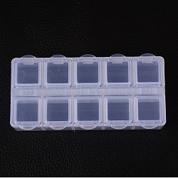 Cuboid Plastic Bead Containers, Flip Top Bead Storage, 10 Compartments, White, 8.8x4.4x2.05cm(CON-N007-01)