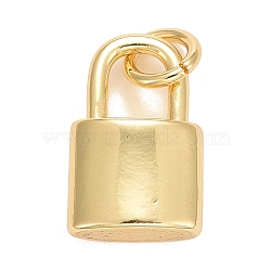 Rack Plating Real 18K Gold Plated Brass Pendants, with Jump Rings, Long-Lasting Plated, Lead Free & Cadmium Free, Lock, Real 18K Gold Plated, 11.5x7.5x3.5mm, Jump Ring: 4.6x0.8mm, 3mm Inner Diameter(KK-E275-02G)