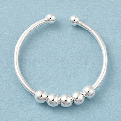 925 Sterling Silver Open Cuff Rings, Rotating Beaded Ring for Calming Worry, Silver, US Size 9 1/2(19.3mm)(RJEW-P091-01A-S)