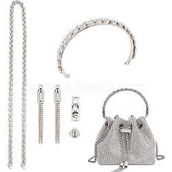 DIY Iron Tote Drawstring & Bag Handle Kits, including Wheat Chain, Rhinestone Tassel Pendant Decoration, Cord Lock, Screw, Crystal Rhinestone Bag Handles, Platinum(FIND-WH0036-55P)