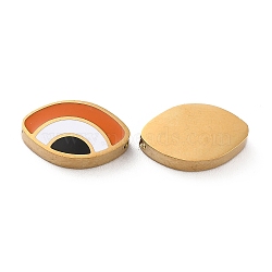 Ion Plating(IP) 304 Stainless Steel Beads, with Enamel, Real 18K Gold Plated, Eye, Chocolate, 8x13.5x3mm, Hole: 1.8mm(STAS-C074-09G-03)
