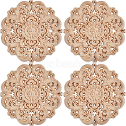 Rubber Wood Carved Onlay Applique Craft, Unpainted Onlay Round Furniture Home Decoration, Flower, BurlyWood, 100x7mm(DJEW-WH0015-32A)