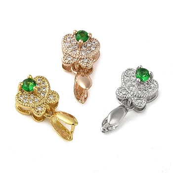 Rack Plating Brass Micro Pave Cubic Zirconia Ice Pick Pinch Bails, Long-Lasting Plated, Lead Free & Cadmium Free, Butterfly, Mixed Color, 17x9x7mm, Hole: 4.5x2mm, Pin: 0.7mm