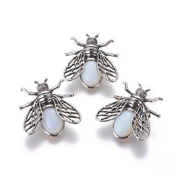 Opalite Brooches, with Brass Findings, Cicada, Antique Silver, 38x36x8mm, Pin: 0.6mm