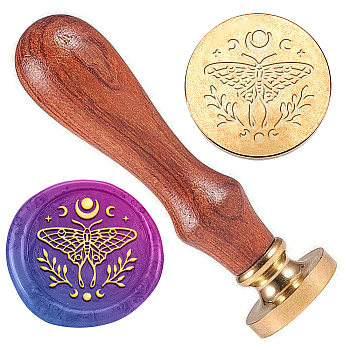 Wax Seal Stamp Set, Golden Tone Sealing Wax Stamp Solid Brass Head, with Retro Wood Handle, for Envelopes Invitations, Gift Card, Insects, 83x22mm, Stamps: 25x14.5mm