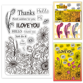 Custom PVC Plastic Clear Stamps, for DIY Scrapbooking, Photo Album Decorative, Cards Making, Sunflower, 160x110mm
