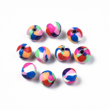 Handmade Polymer Clay Beads, Round, Colorful, 8.5x8mm, Hole: 1.4mm