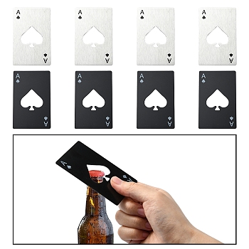 8Pcs 2 Colors 430 Stainless Steel Bottle Openers, Laser Cut, Rectangle with Ace of Spades, Mixed Color, 85.5x54x1mm, 4pcs/color